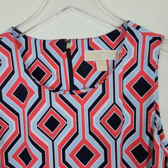 Michael Kors Red Blue Geometric Sleeveless Dress - Picture 3 of 7